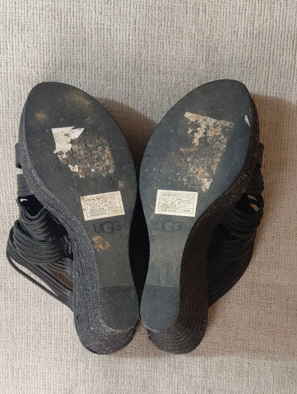 UGG Melinda Black Strappy Espadrille Wedge Sandals Size 7